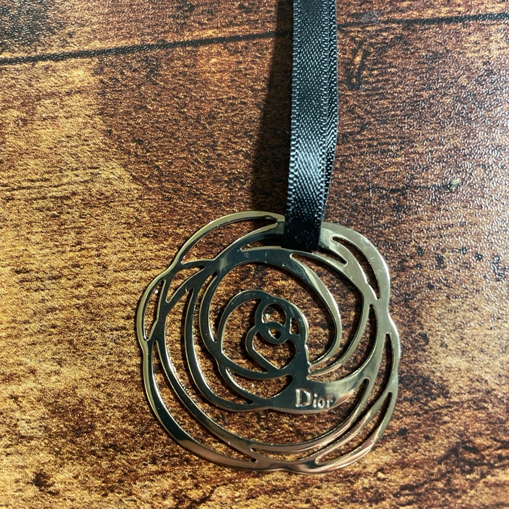 Dior Black Ribbon with Gold Floral Pendant